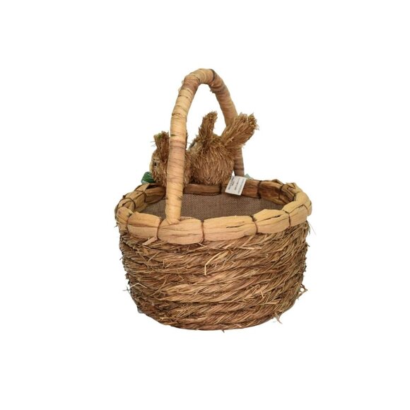 Natural Basket with 2 Sisal Bunny Rabbits Handled Easter Basket Farmhouse Spring - Picture 4 of 5